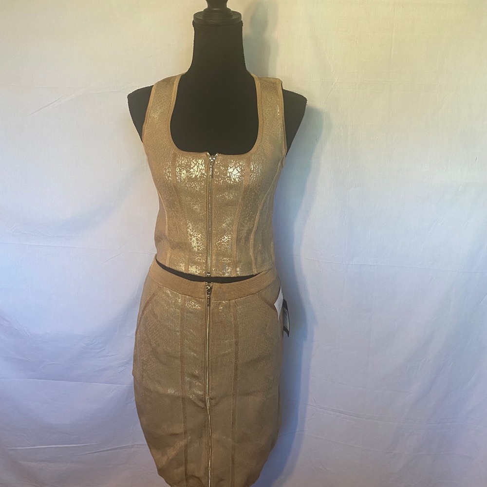 GUESS Nude Sand Multi Snake Foil Mirage Top & Skirt‎ Set Size L MSRP $160